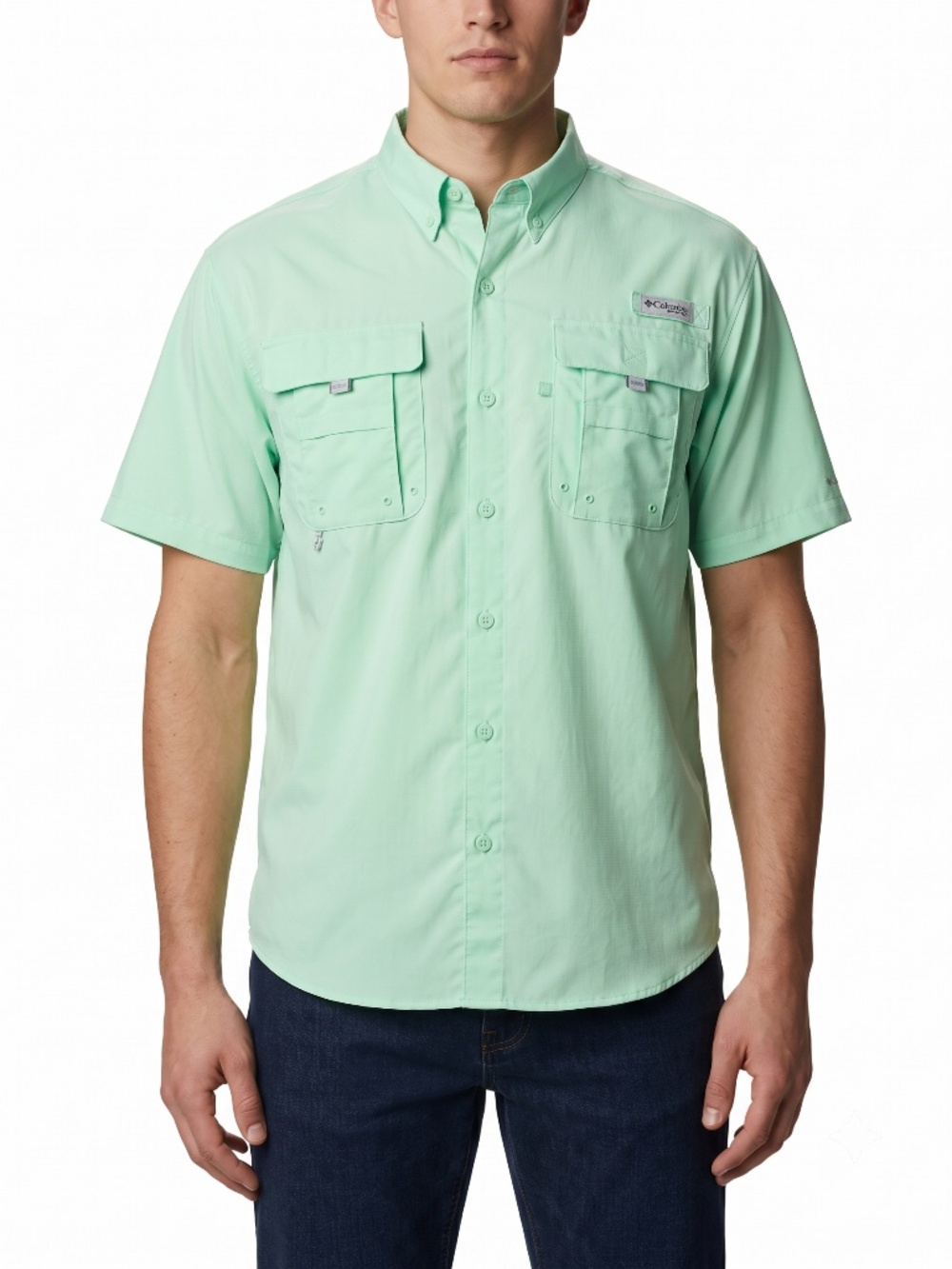 Columbia PFG Fishing Shirt Mens 3XT Tall Mint Green Short Sleeve Button Down